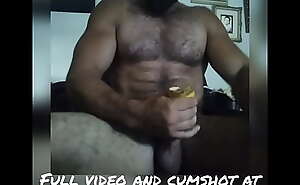 Hairy Sexy Bodybuilder Jerking Off Big Dick with Banana Peel HD