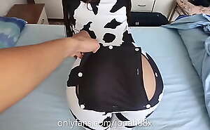 wearing my new cow dress - ass slapped by a big cock