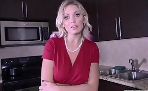 Stepmom Kenzie Taylor begs with respect to deepthroats stepsons humongous cock while wearing handcuffs.She likes swallowing his stumble and got loaded with a facial jizz.