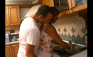 Youthful stud seize  and drills brunettes wet pussy on kitchen public house