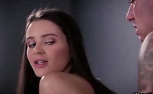 Brad Manly floods Lana Rhoades pussy spread eagle fucking her with his tasteless weasel words