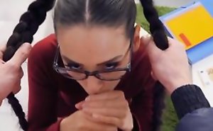 Beautiful college girl with glasses receives boned in POV