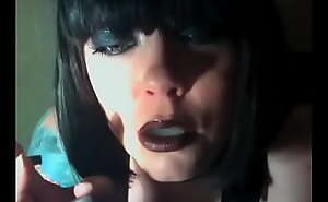 Goth BBW Mistress Tina Snua Smokes A Vogue Slim Cigarette Wearing Black Lipstick
