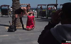 Humiliated public sub gagged and stripped by her master