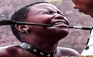 Submissive Ebony Painslaves Whipped to Tears