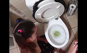 Step daughter taking her daddy for a pee and give him a blowjob