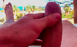 Public masturbation on the hotel balcony. Big russian uncut cock close-up. I was almost noticed by passing people. POV