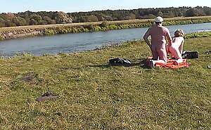 Wild beach. Nudist beach. Outdoors on bank of river lover fucks doggystyle beautiful sexy MILF Frina. Oudoor. Ouside. Naked in public. Sex in public