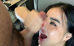 Beautiful asian girl blowjob and facial