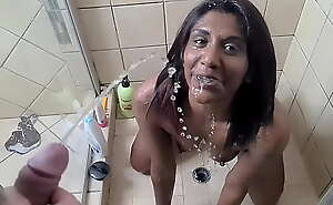 Indian girl white cock face piss in slow motion, POV