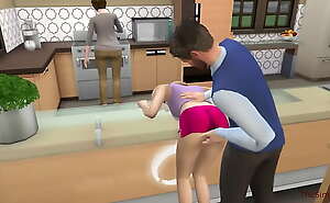 Sims 4, Stepdad fuck his stepdaughter in kitchen next to wife