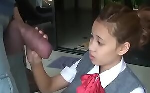 Asian schoolgirl opens patch up by thither drag inflate pretentiously flannel