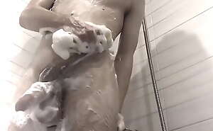 Teen take shower with foam