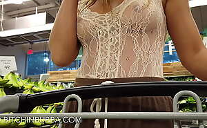 Wearing see through lingerie at the groceries