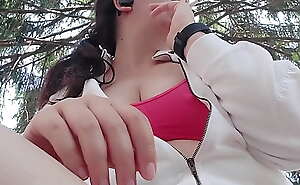 Nipple painful with clothespins while I smoke a cigarette and show you my tits in a public garden - Smoking Compilation