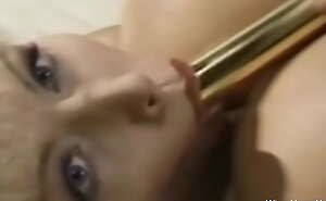 Big Boob Blonde Wife With Golden Dildo While She Was Alone