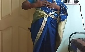 des indian horny cheating tamil telugu kannada malayalam hindi wife vanitha wearing blue diagonal saree  showing big boobs increased by shaved pussy excite hard boobs excite nip rubbing pussy masturbation
