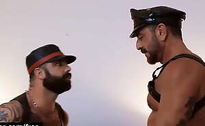 Leathermen (Vince Parker, Jake Nicola) are ready for some playtime so the hairy bearded top straps - Bromo