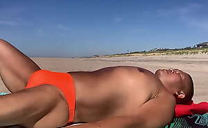 Sunbathing in Fire Island Orange Bikini