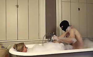 Bath time pampering for Lady Dalia with a golden ending for slave