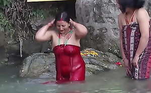 Nepali Women bathing in river public