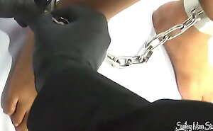 Pinay Slave - getting chained - Metal Bondage